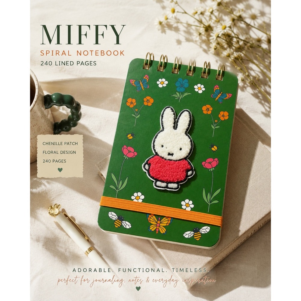 Miffy Chenille Patch Spiral Notebook 240 Pages Floral Journal Dick Bruna New